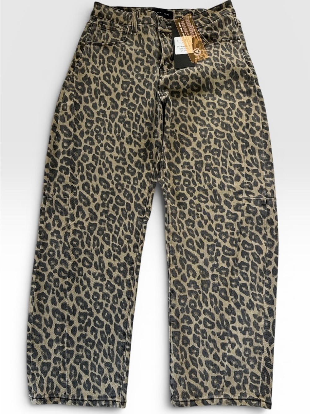 Women’s Risen Barrel Leopard Print Jeans - Beige Black - Picture 9 of 11